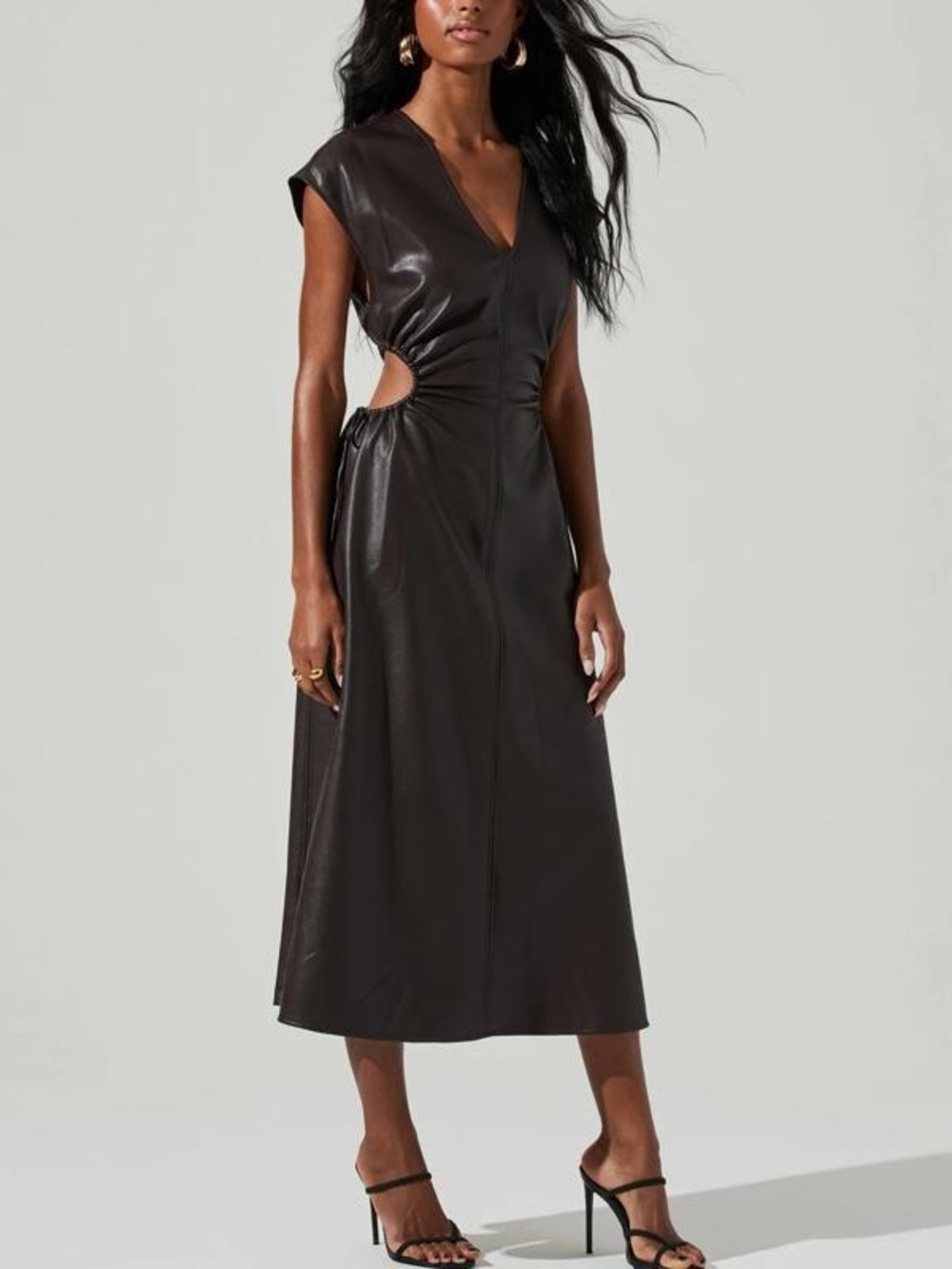 ASTR the Label Miranda Vegan-Leather Midi Dress with Side Cutouts